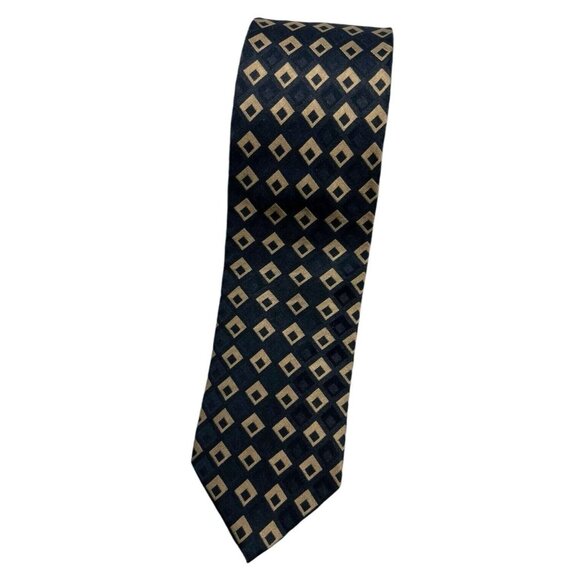 HUGO BOSS Men's 100% Silk Necktie LUXURY Tie Black Geometric W:3.5" EUC - Picture 1 of 4